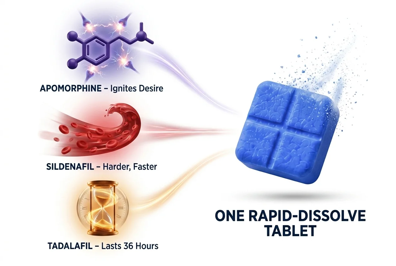 DirectMax formula: apomorphine, sildenafil, tadalafil